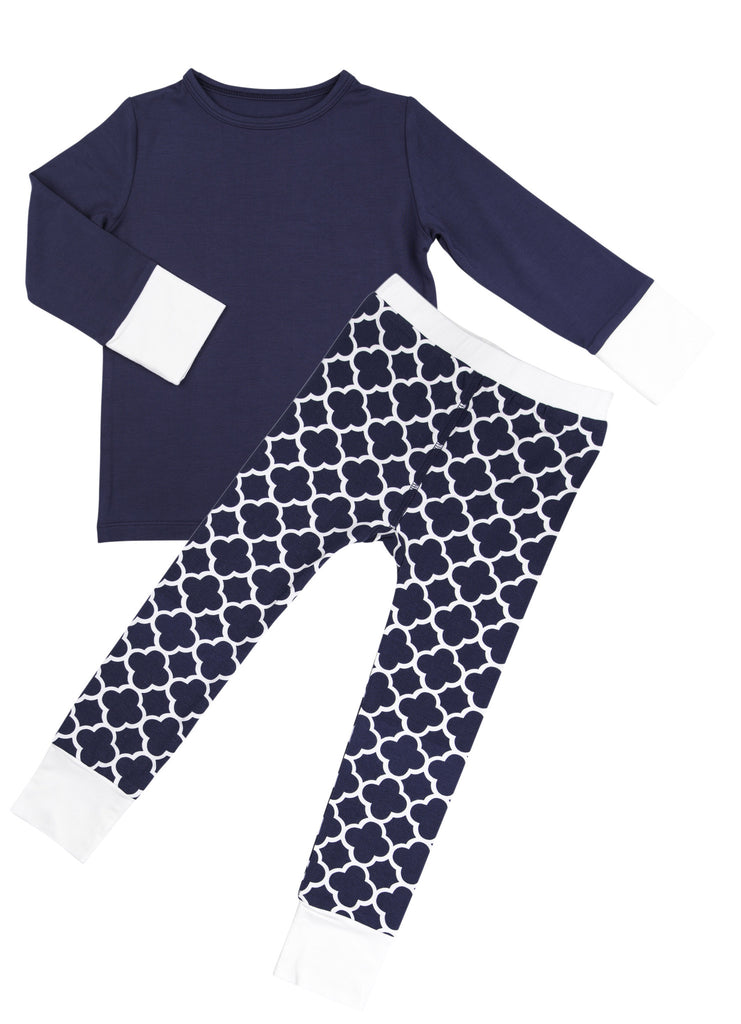 Big Kids PJ's 2 PC Set in Blue Clover by Sweet Bamboo