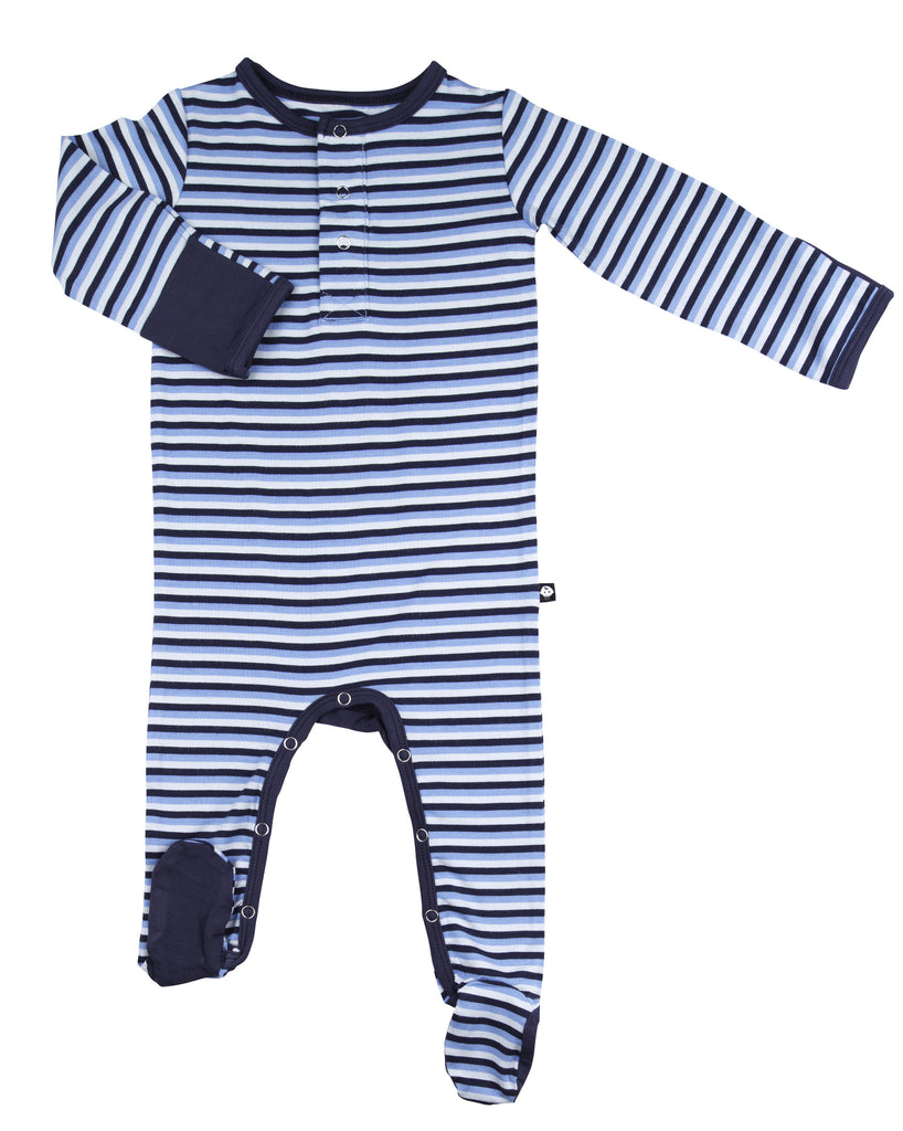 Neutral Footie in Navy Blue Stripes by Sweet Bamboo
