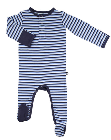 Neutral Footie in Navy Blue Stripes by Sweet Bamboo