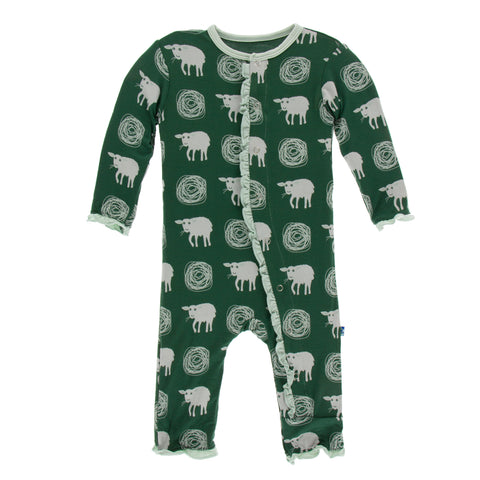 Topiary Tuscan Sheep Classic Ruffle Coverall with Snaps - KicKee Pants
