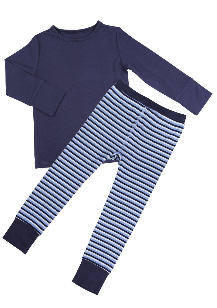 Big Kids PJ's 2 PC Set in Navy Blue Stripe by Sweet Bamboo