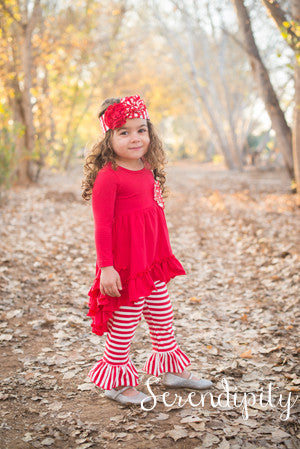 Splendid Red Ruffle Tunic Top & Stripe Bell Pant Set by Serendipity