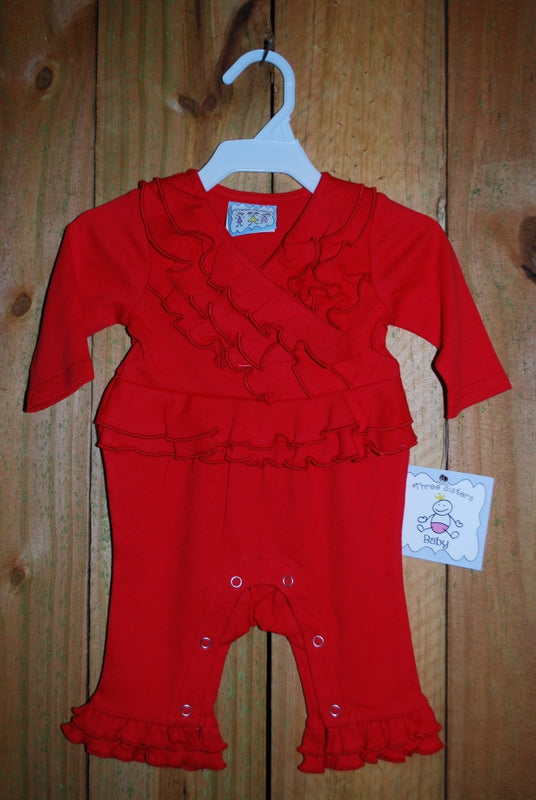 Red Knit Ruffle Romper by Three Sisters